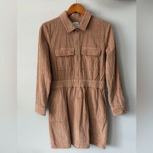 J. Crew Zip Front Cinched Waist Textured Corduroy Dress Pale Mocha Women Size 6